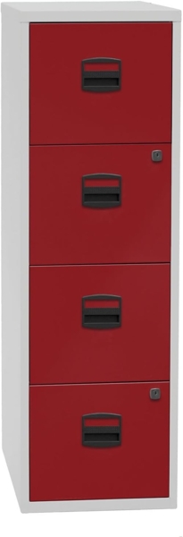 Hängeregistraturschrank PFA, 4 HR-Schubladen, Farbe Korpus lichtgrau, Fronten kardinalrot