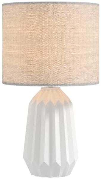 HOMCOM Tischleuchte Nachttischlampe mit Leinenschirm, Wippschalter, ohne Leuchtmittel, für Schlafzimmer Wohnzimmer, Weiß