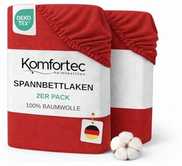 Komfortec Spannbettlaken Jersey 2er Set 100% Baumwolle – 200x200 cm – Weich, Atmungsaktiv & Hautfreundlich – Mit Rundumgummi – Oeko-Tex Zertifiziert – Für Boxspring, Topper & Matratzen – Rot