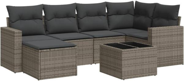 vidaXL 7-tlg. Garten-Sofagarnitur mit Kissen Grau Poly Rattan 3251607