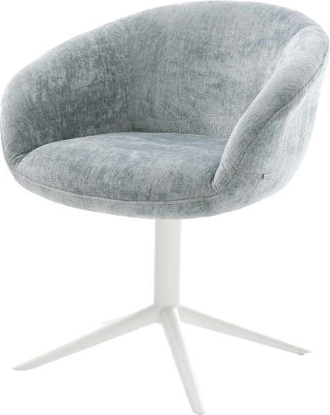 Drehstuhl Vinka-Flex mit Armlehnen Chenille Pastellblau Fußkreuz Weiß 360° drehbar Wippfunktion Taschenfederkern