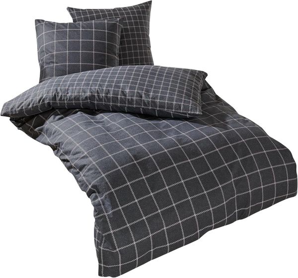 TRAUMSCHLAF Bettwäsche Karo anthrazit, Flanell, 2 teilig, hochwertige Flanell Qualität