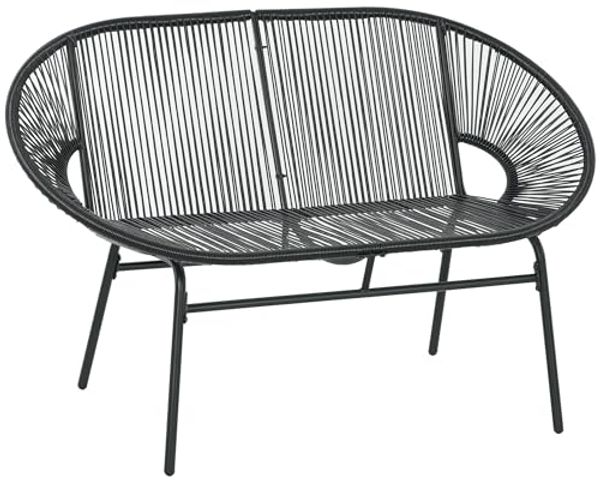 Outsunny Gartenbank Polyrattan Sitzbank 2-Sitzer Rattanbank bis 260 kg belastbar (Balkonbank, 1-St, Parkbank), für Terrasse, Balkon, Stahl, Schwarz