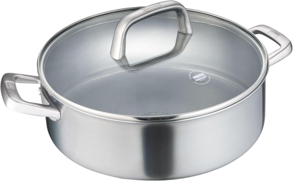 Berndes Servierpfanne mit Glasdeckel 28 oder 32 cm, poliert - Tricion Resist b.nature, 3-Schicht-Material