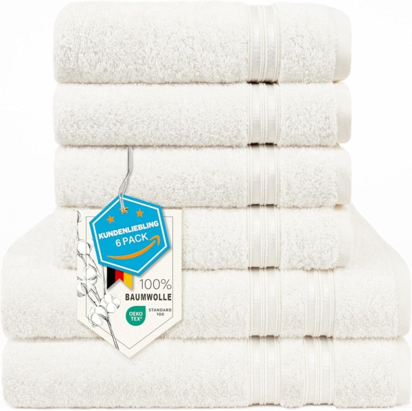 Hammetex 6 teiliges Handtuch Set, 100% Baumwolle Weich Saugstark Qualität Handtücher Set, 2 Badetücher 70x140 cm, 4 Handtücher 50x100 cm, Creme