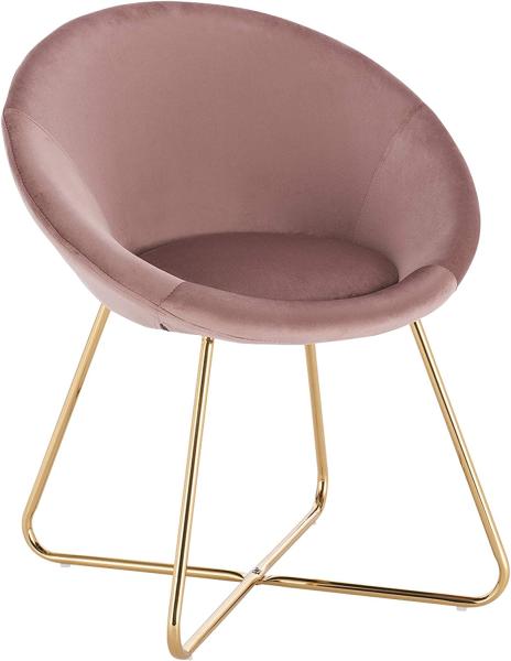 WOLTU® Esszimmerstühle BH217rs-1 1x Küchenstuhl Polsterstuhl Wohnzimmerstuhl Sessel, Sitzfläche aus Samt, Goldene Metallbeine, Rosa