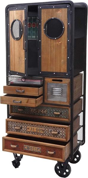 Apotheker-Schrank HWC-D78, Metallregal, Tanne Holz Vintage Shabby-Look 146 x 60 x 35 cm