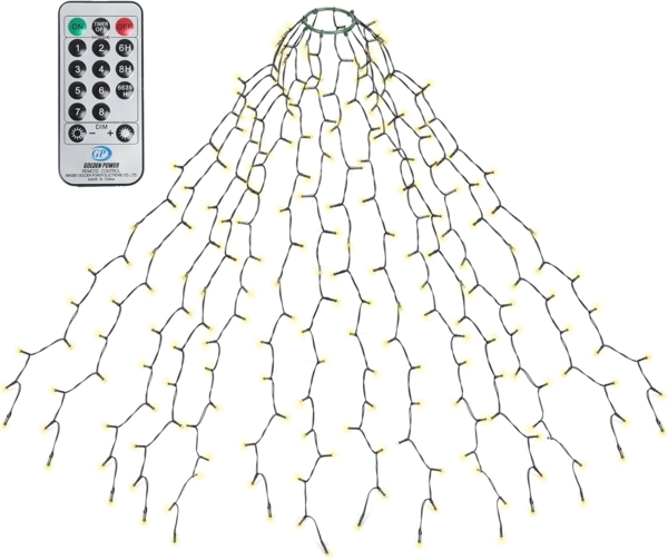 SALCAR 3m Christbaumbeleuchtung mit Ring und 14 Girlanden, 490er LED Überwurf Lichterkette mit Fernbedienung, Wasserdicht Lichterkette Weihnachtsbaum für 210cm bis 350cm Tannenbaum, Warmweiß