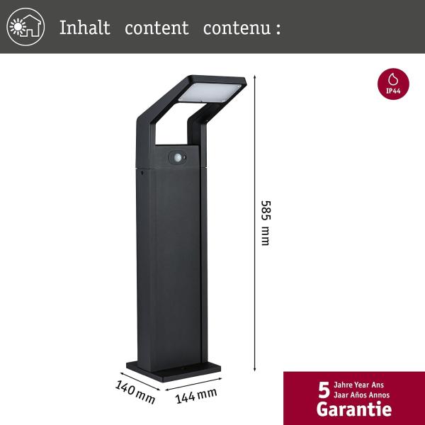 Paulmann 94860 LED Pollerleuchte Juntea Bewegungsmelder Anthrazit IP44 3000K Bild 6