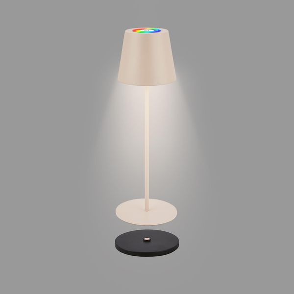 BRILONER - RGBW LED Tischlampe kabellos IP44 mit Ladestation, stufenlos dimmbar, Akku & Lichtquelle tauschbar, Nachttischlampe, Dekolampe, LED Lampe, Akku Tischleuchte, Restaurant, 36x12 cm, Beige