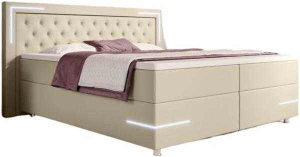 Boxspringbett Verona mit LED (Kunstleder) 120x200 Beige H3