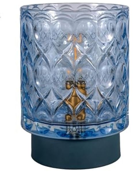 Pauleen LED Tischleuchte Chic Glamour mobile Blau Glas/Metall, LED fest integriert, Warmweiß, E14, Timer Batterie