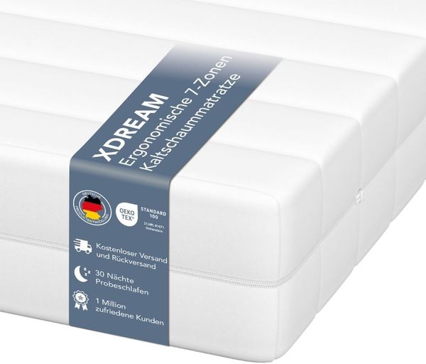 XDREAM Pure | Orthopädische 7-Zonen Kaltschaummatratze mit Öko-Tex Zertifikat | Rollmatratze | Made in EU | Härtegrad 3 (H3) | 90x200 cm