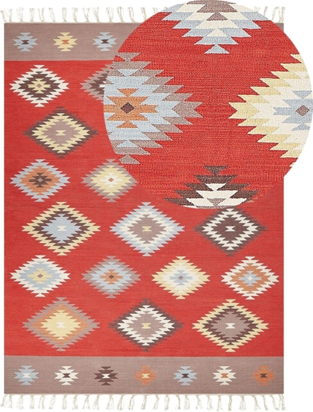 Kelim Teppich Baumwolle mehrfarbig 160 x 230 cm geometrisches Muster Kurzflor LORUT