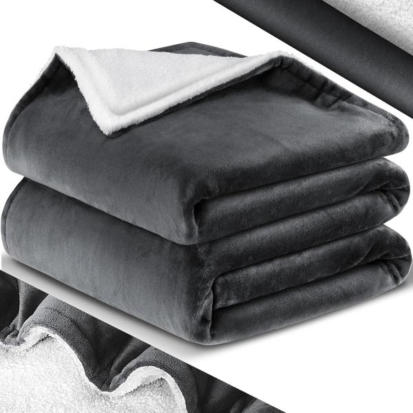 KESSER® Kuscheldecke Flauschige Sherpa Extra Weich & Warm Wohndecke Flanell Fleecedecke, Falten beständig/Anti-verfärben als Couchdecke Sofadecke oder Bettüberwurf Anthrazit, 150 x 200 cm