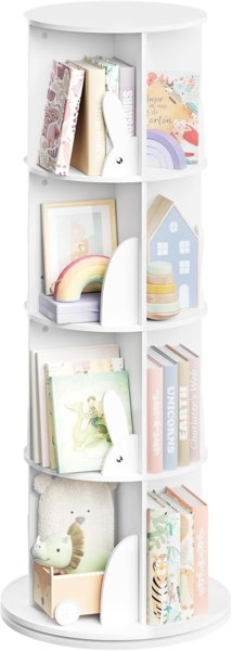 WOLTU Bücherregal Kinder, drehbares Kinderregal mit 4 Ebenen, Bücher Regal Kinderzimmer Wohnzimmer, Drehregal Spielzeugregal Kinderbücherregal Standregal, freistehend, Weiß