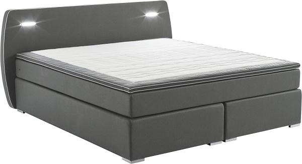 Atlantic Home Collection REX160-LED03 Boxspringbett inklusive LED Beleuchtung und Topper, Dunkelgrau, 160x200 cm