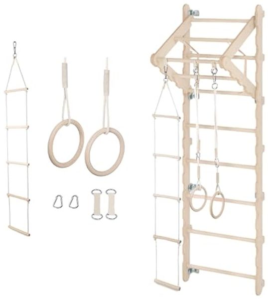 MAMOI® Indoor rung wall for toddlers | Gymnastics rings Children's swing 3 in 1 Multifunction with rope ladder Swing | CE | 100% ECO | Made in EU