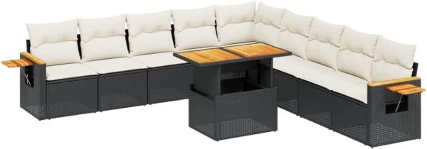 vidaXL 11-tlg. Garten-Sofagarnitur mit Kissen Schwarz Poly Rattan 3273702