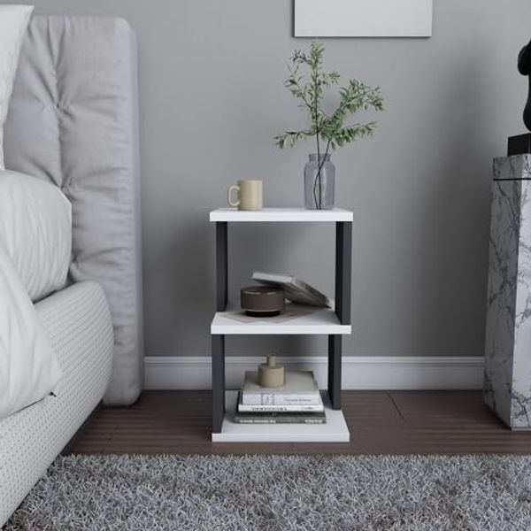 Hanah Home Scandinavian Nightstand, White & Anthracite, 29.6 x 29.6 x 49.4 cm | 100% Melamine Coated Particle Board, 18 mm Thick | Stylish & Functional Storage Solution