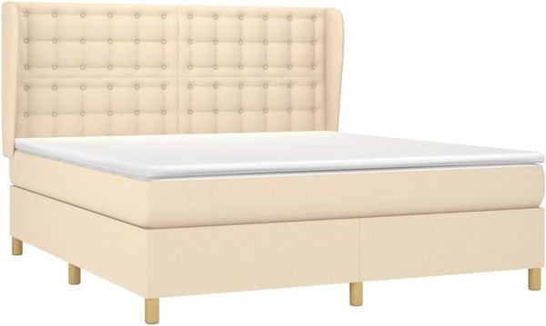 vidaXL Boxspringbett mit Matratze Creme 160x200 cm Stoff 3128858