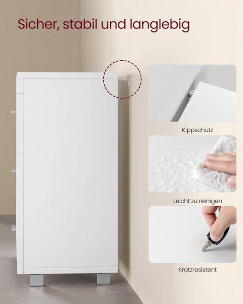 VASAGLE Waschbeckenunterschrank, Badezimmerschrankmit 3 große Schubladen, 2 Fächer, auch für Waschbecken mit Beckensäule, Badezimmer-Unterschrank mit Füßen, 30 x 70 x 64 cm, wolkenweiß BBK504W01 Bild 10