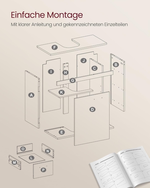 VASAGLE Waschbeckenunterschrank, Badezimmerschrankmit 3 große Schubladen, 2 Fächer, auch für Waschbecken mit Beckensäule, Badezimmer-Unterschrank mit Füßen, 30 x 70 x 64 cm, wolkenweiß BBK504W01 Bild 9