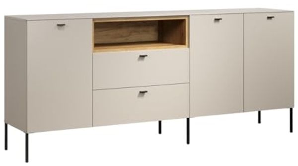 trendteam smart living - Sao Paulo - Sideboard - Kashmir (Beige)/Evoke Eiche - Kommode mit Soft-Close Funktion - (BxHxT) 197 x 85 x 42 cm - Schwarze Metallgriffe und -Füße