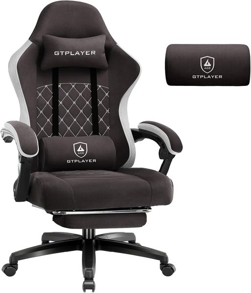 GTPLAYER Gaming-Stuhl Ergonomischer Gaming Sessel Schreibtischstuhl mit Stoffoberfläche (Pacekung), Federsitzkissen mit Fußstütze