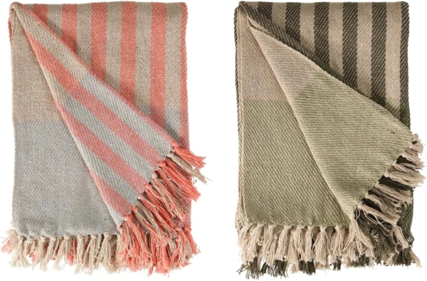 Decke Überwurf Band 100% Baumwolle 130x180 cm Skandinavisch Blau-Bernstein