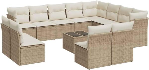 vidaXL 13-tlg. Garten-Sofagarnitur mit Kissen Beige Poly Rattan 3250317