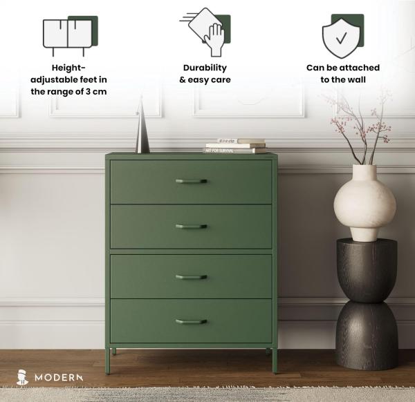 Jan Nowak Metall Kommode mit Schubladen - Carla | Komodenschrank für Schlafzimmer, Wohnzimmer, Kinderzimmer | Industrial Loft Style | Schubladenkommode Glitzernd | 80 x 101,5 x 40 cm | Flaschengrün Bild 3