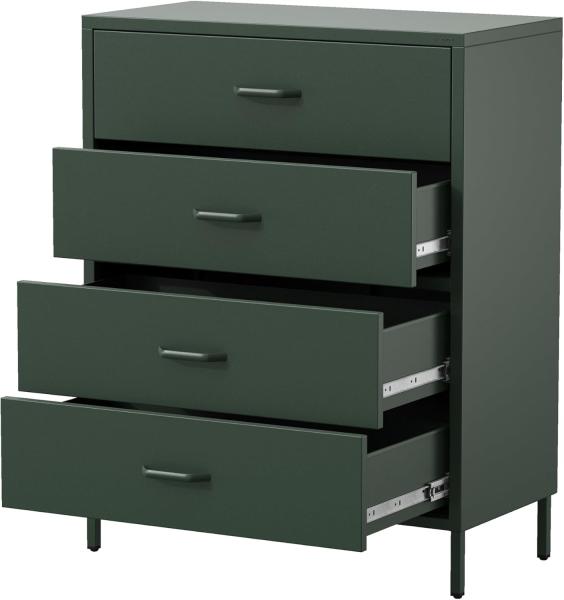 Jan Nowak Metall Kommode mit Schubladen - Carla | Komodenschrank für Schlafzimmer, Wohnzimmer, Kinderzimmer | Industrial Loft Style | Schubladenkommode Glitzernd | 80 x 101,5 x 40 cm | Flaschengrün Bild 2