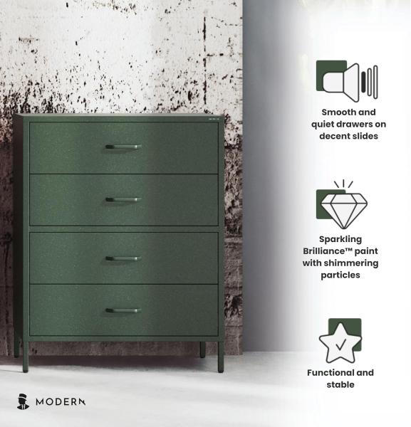 Jan Nowak Metall Kommode mit Schubladen - Carla | Komodenschrank für Schlafzimmer, Wohnzimmer, Kinderzimmer | Industrial Loft Style | Schubladenkommode Glitzernd | 80 x 101,5 x 40 cm | Flaschengrün Bild 5