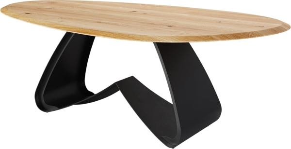 Esstisch Edge Oval 220x120x2,5 Eiche Natur W-Gestell Metall Schwarz Flow-Edge
