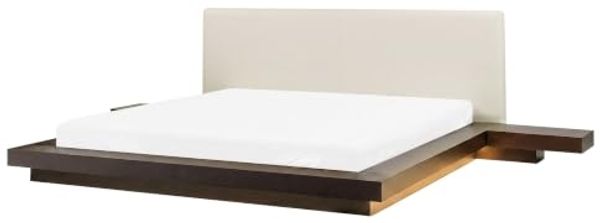 Bett mit LED ZEN 160 x 200 cm LED Kunstleder Dunkler Holzfarbton