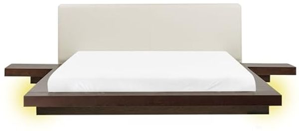 Bett mit LED ZEN 160 x 200 cm LED Kunstleder Dunkler Holzfarbton