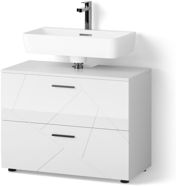 Livinity® Waschbeckenunterschrank Ronco, Weiß Hochglanz/Weiß, 80 x 58.6 cm