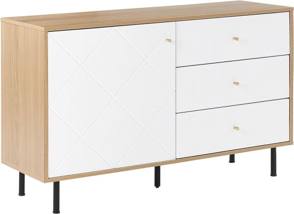 Sideboard weiß / heller Holzfarbton 3 Schubladen PALMER