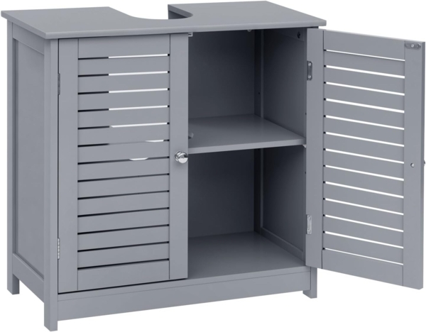 EUGAD Waschbeckenunterschrank, Badezimmer Unterschrank Waschbecken, stehender Badschrank 60 x 60 x 30 cm, mit 2 Lamellentüren, Verstellbarer Ablage, Grau Bild 9