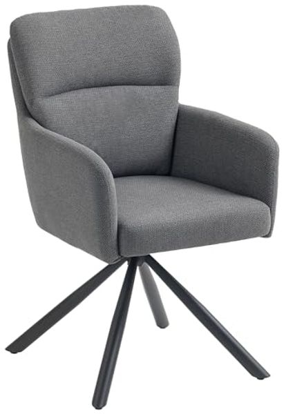 HOMCOM Esszimmerstuhl mit Leinenbezug, Armlehne, Rückenlehne, ergonomisch (360° Drehbar Küchenstuhl, 1 St), für Esszimmer Wohnzimmer, Grau