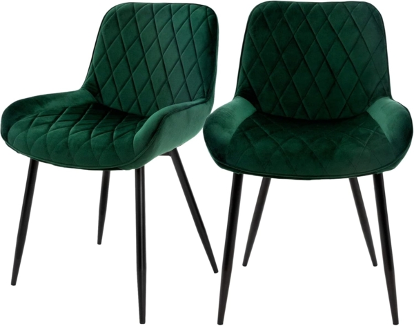 ML-DESIGN Stuhl Esszimmerstuhl mit Rücken- und Armlehnen Metallbeine Küchenstuhl (2 St), Wohnzimmerstuhl Dunkelgrün, Samt Sitzfläche Polsterstuhl Esstischstuhl