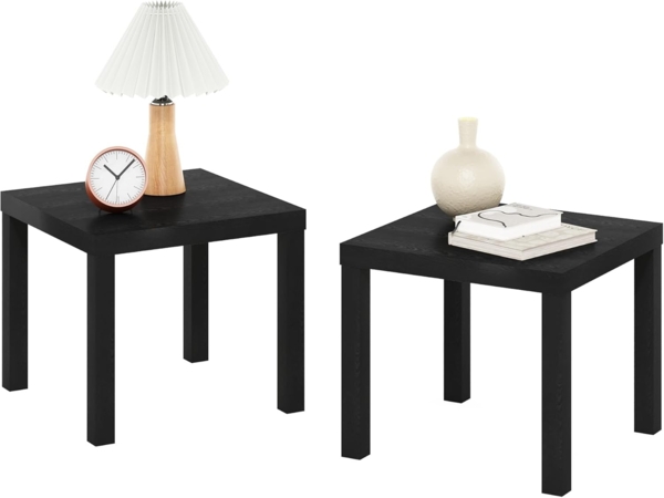 Furinno Classic Homey Quadratischer Beistelltisch, 2er-Set, Schwarz