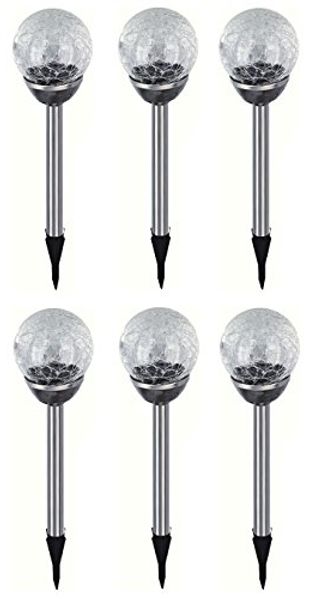 EAXUS LED Solarleuchte 6er Set Solar Gartenleuchte Kugel Leuchte mit Crackle-Licht Solarlampe, LED fest integriert, Farbwechsel, Farbwechsel