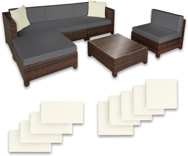 tectake Loungeset Rattan Lounge, (Set, 6-tlg), Weiche Sitzpolster, 10 cm dick, abnehmbar, hoher Komfort