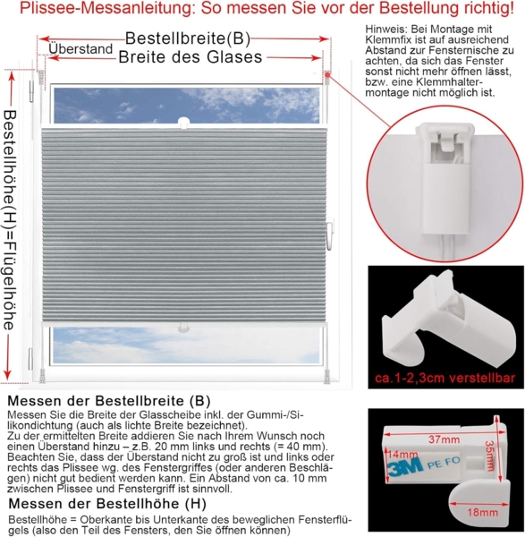WOLTU Wabenplissee ohne Bohren Verdunklung Thermo Doppelplissee Klemmfix Zweifarbig 90x130 cm Grau-Weiß, Plissee Faltrollo Sonnen-, Sicht- & Schallschutz, Jalousie Plisseerollo für Fenster & Tür Bild 7
