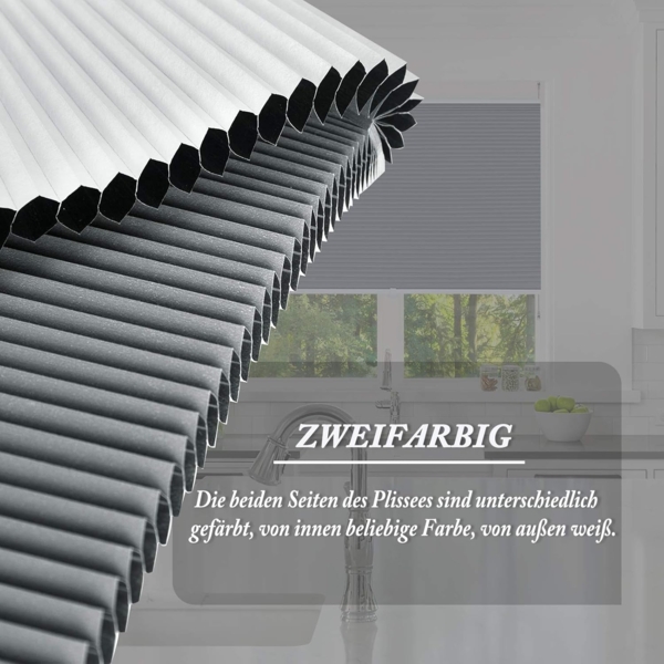 WOLTU Wabenplissee ohne Bohren Verdunklung Thermo Doppelplissee Klemmfix Zweifarbig 90x130 cm Grau-Weiß, Plissee Faltrollo Sonnen-, Sicht- & Schallschutz, Jalousie Plisseerollo für Fenster & Tür Bild 5