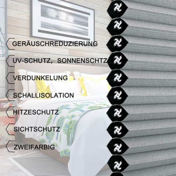 WOLTU Wabenplissee ohne Bohren Verdunklung Thermo Doppelplissee Klemmfix Zweifarbig 90x130 cm Grau-Weiß, Plissee Faltrollo Sonnen-, Sicht- & Schallschutz, Jalousie Plisseerollo für Fenster & Tür Bild 4