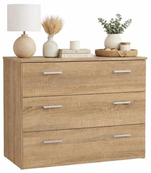 Duero Kommode mit 3 Schubladen Struktur aus Eiche 74,1 x 35,95 x 69,9 cm