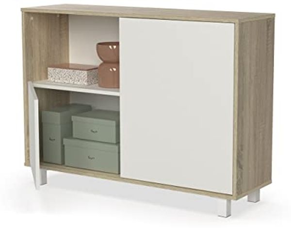 Muebles Pitarch | Sideboard für Wohn- und Esszimmer, Buffet, Möbelstück, 2 Türen und 1 Fach, mit Beinen, Weiß und Eiche Cambrian, 82,5 x 112 x 33 cm, Moderner Eingangsbereich, Tibet Kollektion Bild 7